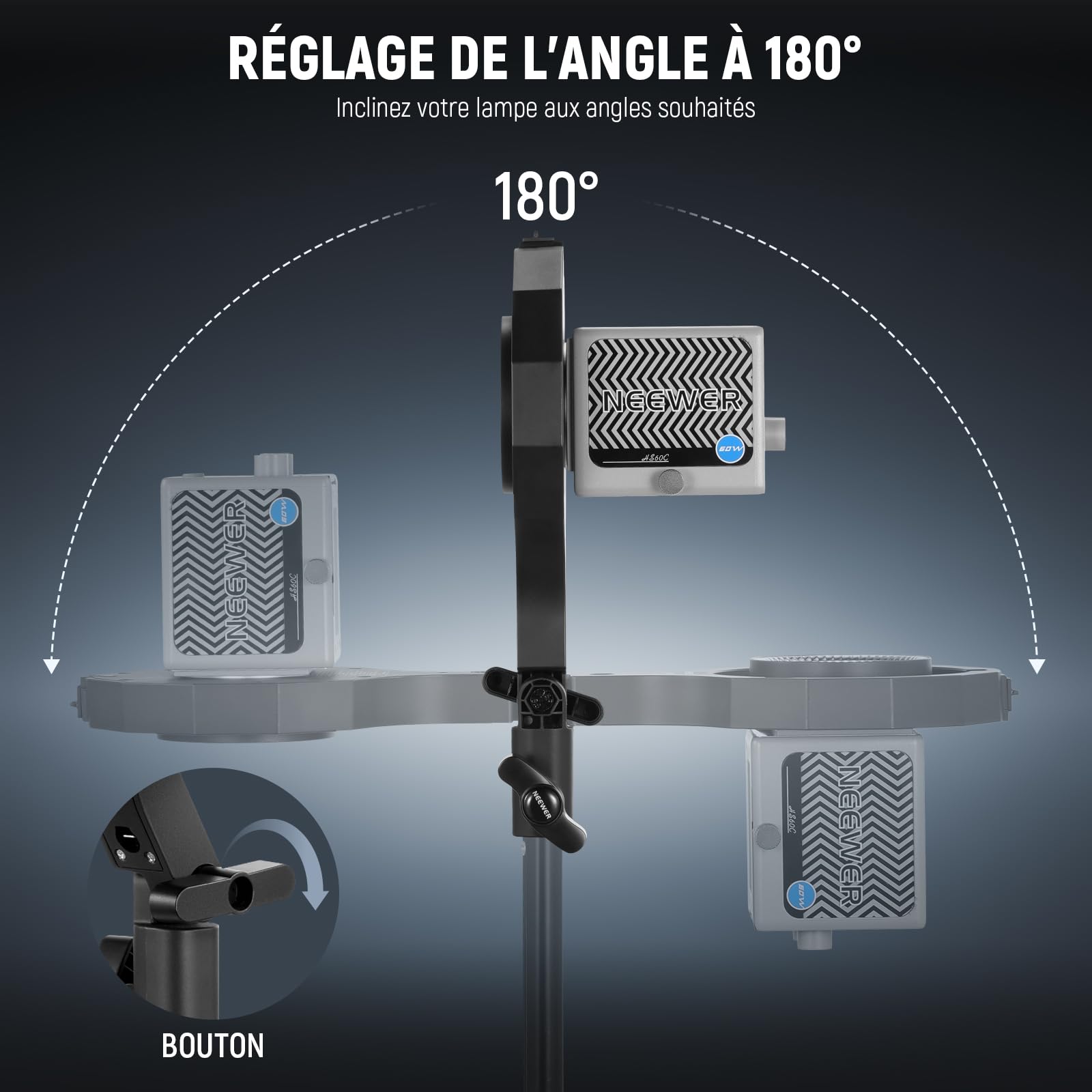 NEEWER Adaptateur de Monture Bowens, Mini Adaptateur de Mont Bowens avec Douille Parapluie, Récepteur 5/8", Inclinaison à 180° Compatible Uniquement avec NEEWER HS60B/HS60C Lampe Vidéo Portable, CHB1