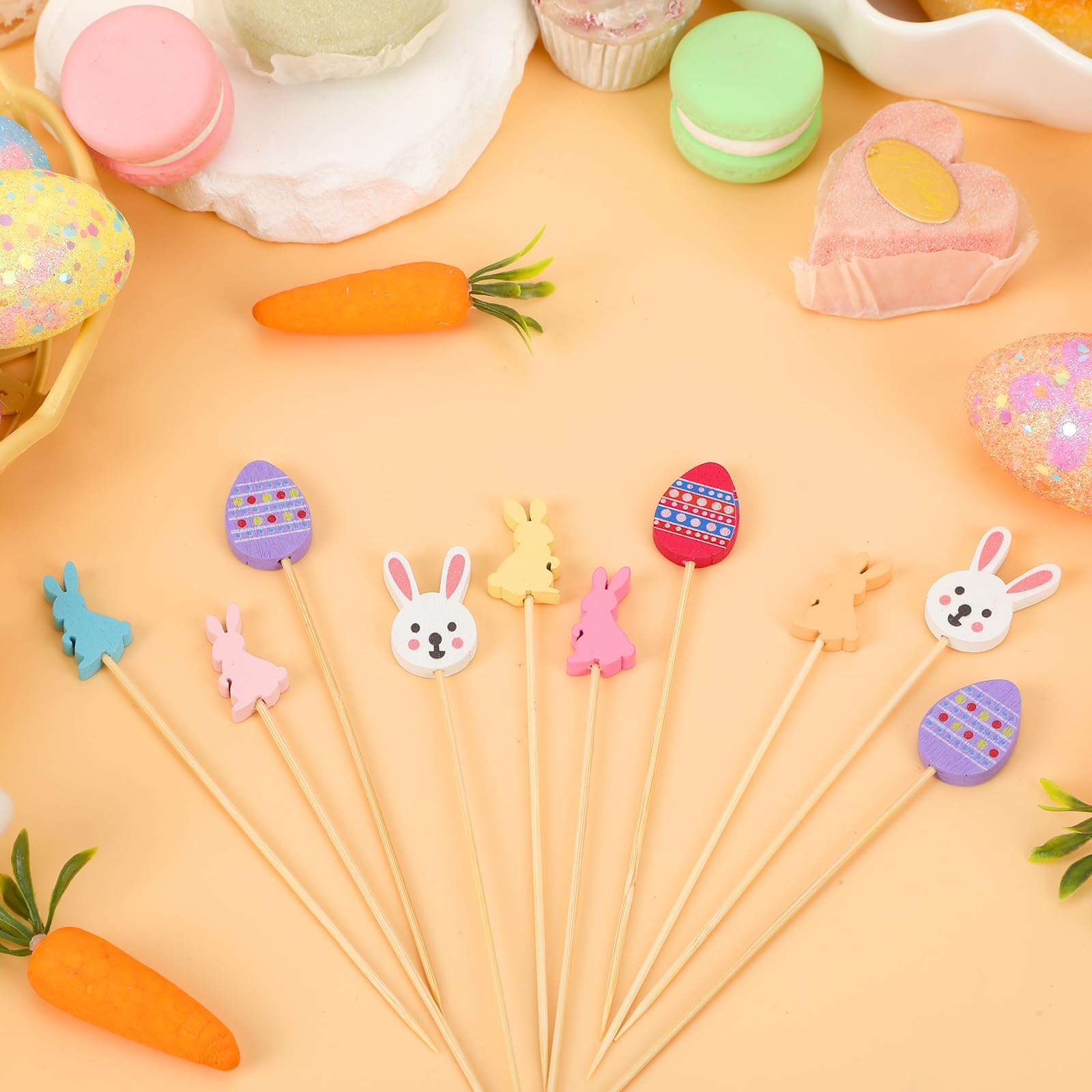 SANNIX 120 PCS Easter Toothpicks 5.5 Inch Easter Cocktail Picks Easter Egg Rabbit Decorative Toothpick for Appetizer Cake Dessert Food Fruit Sticks Skewers Easter Party Decorations