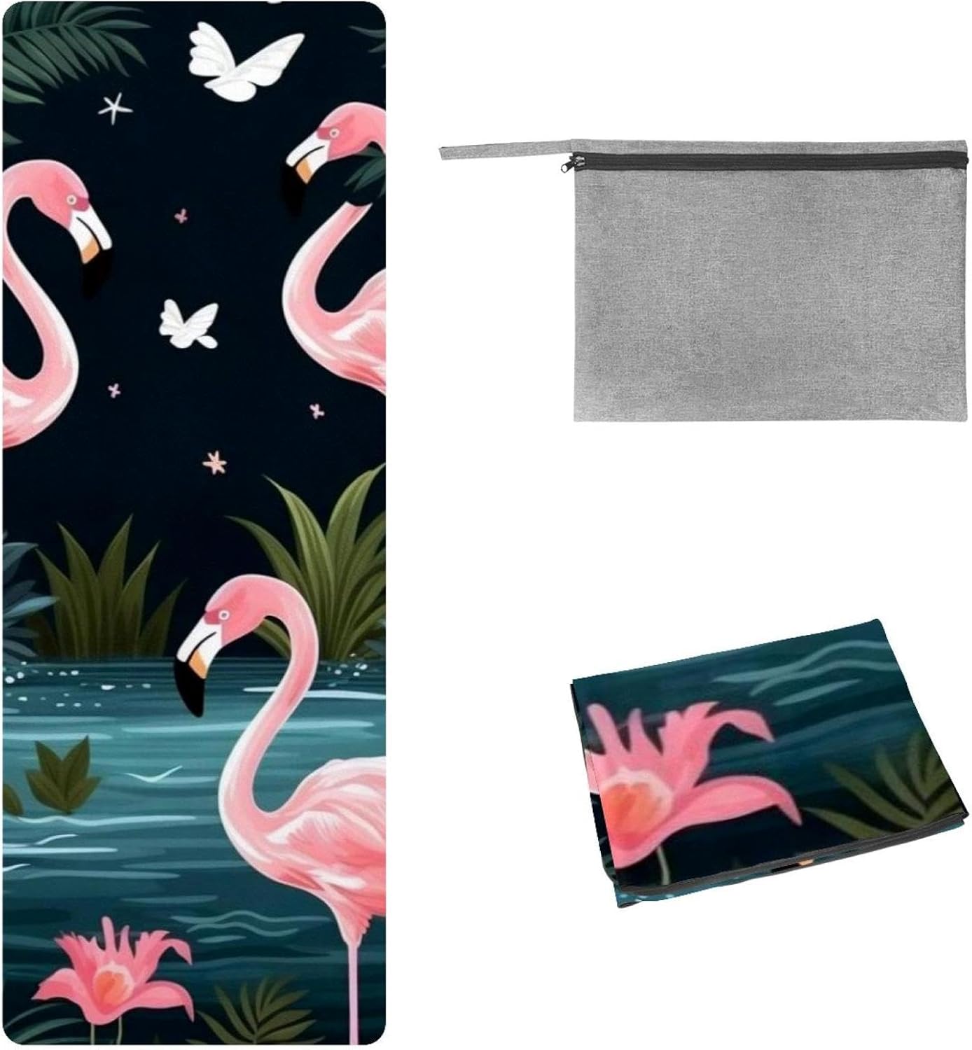 Yoga Towel, Tropical Flamingo Pattern Non Slip Sweat Absorbent Hot Yoga Mat Towel for Hot Yoga, Pilates and Fitness - 72.8" x 26.8"