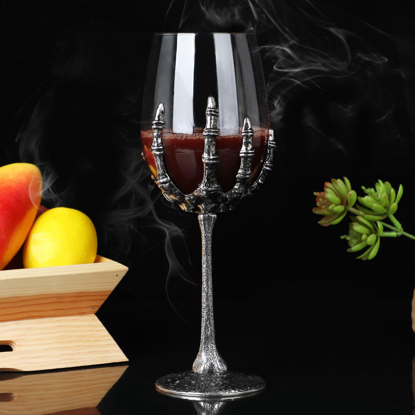 Copa de vino de calavera de Halloween, copa de vino de mano fantasma de esqueleto, fiestas y eventos de Halloween, copas de Halloween, copa de mano de esqueleto (E)