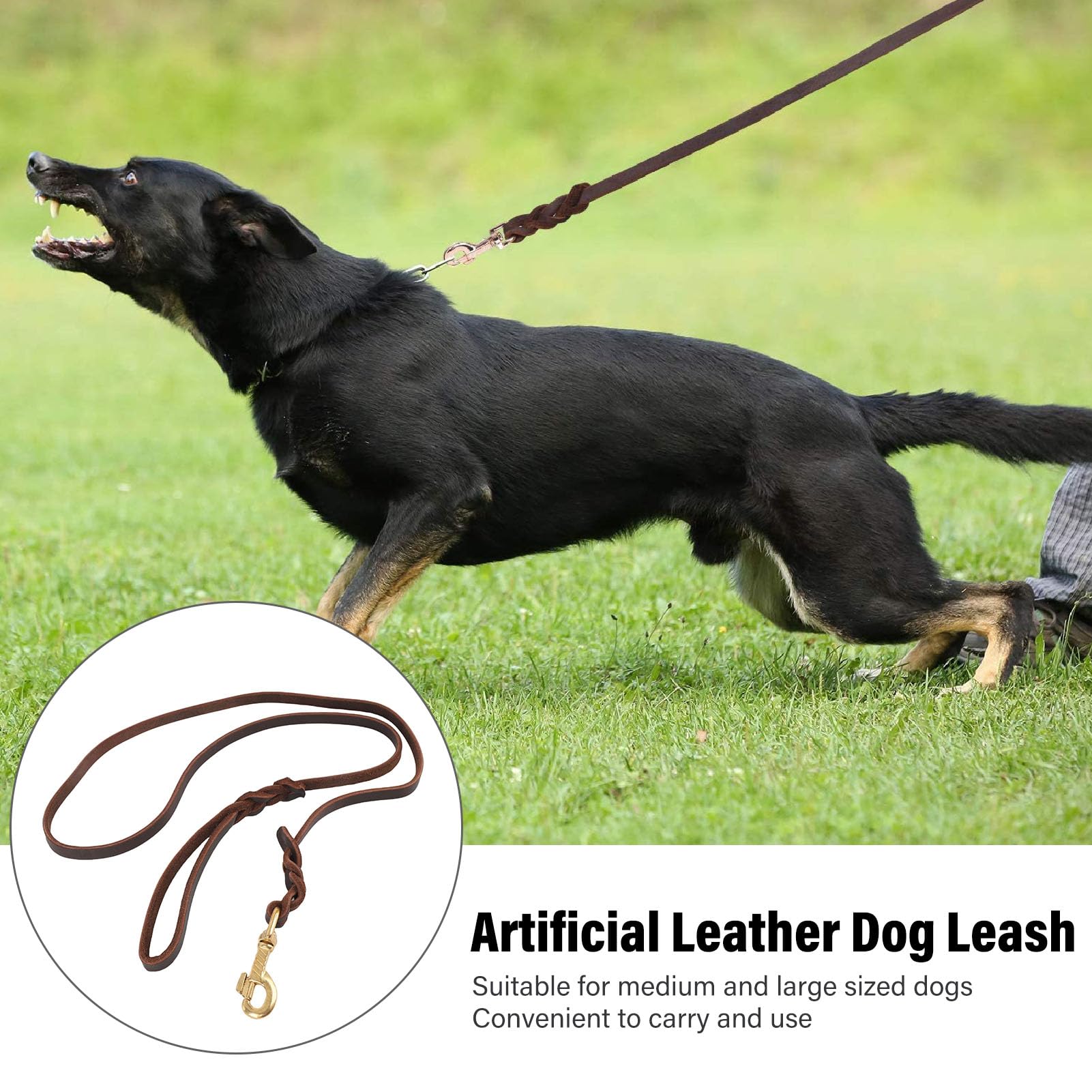 Leather Dog Leash, Strong and Soft, Artificial Leather Braided Dog Training Leash Heavy Duty Dog Lead for Large, Medium, Small Dogs, Comfortable Grip