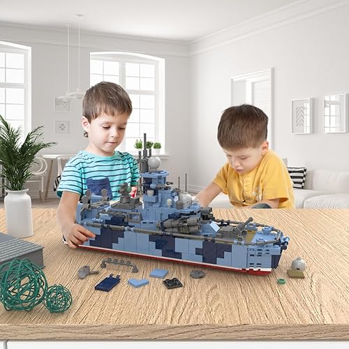 Miniatura 5 de Military Battleship Building Blocks Kit, Military Warship Building Model Toy, Collectible Display Set for Adults