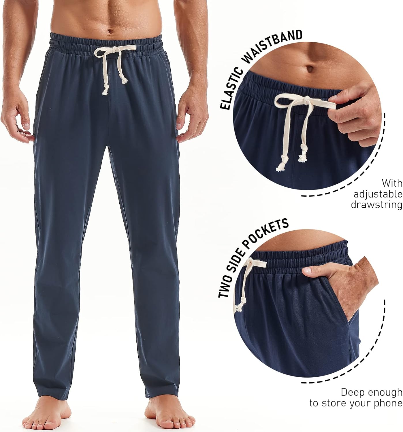 AMY COULEE Mens Cotton Yoga Pants Running Workout Lightweight Sweatpants Open Bottom Lounge Pants with Pockets - Image 4