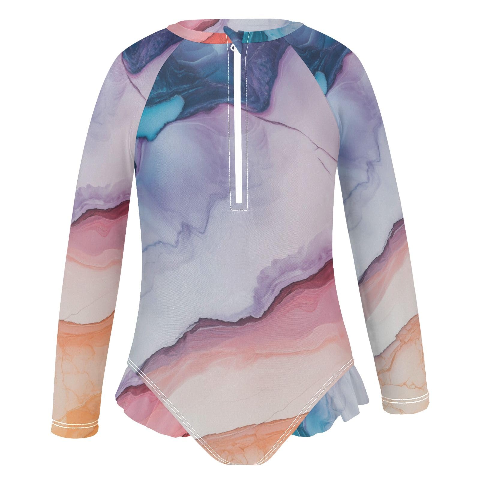 ALAZA Toddler Swimsuit Girl Bathing Suit Swimwear Rash Guard Marble Gradient Long Sleeve 3T