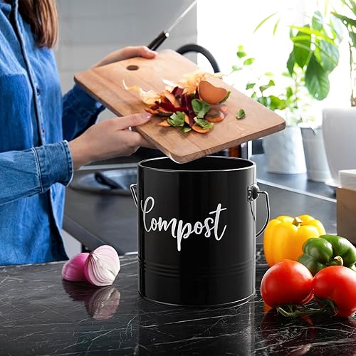 Miniatura 6 de Contenedor de compost, 1.3 galones de cocina de granja para encimera de compost, cubo de abono para encimera interior con tapa y filtros de carbón,