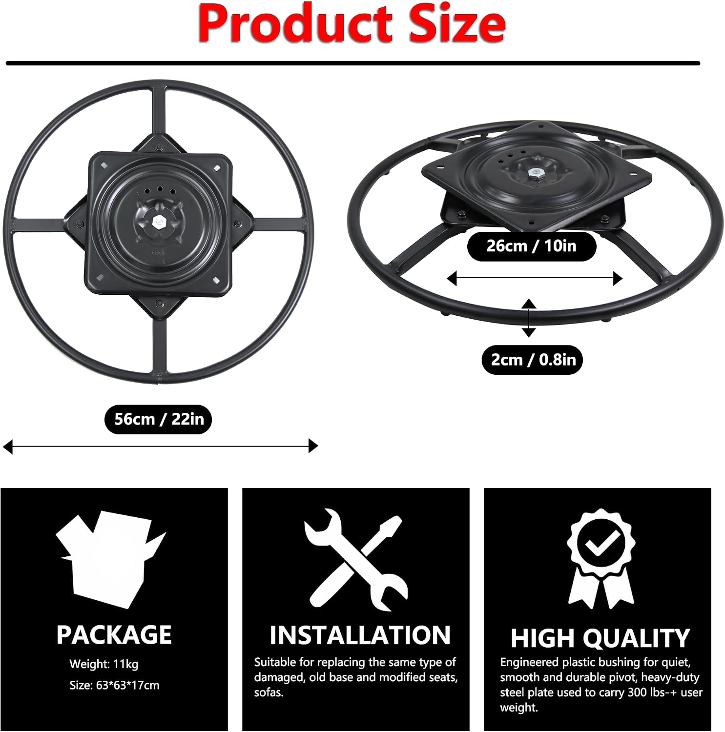 22" Replacement Recliner Ring Base with 360 Swivel Arched Base, 10-inch Turntable Recliner Replacement Parts