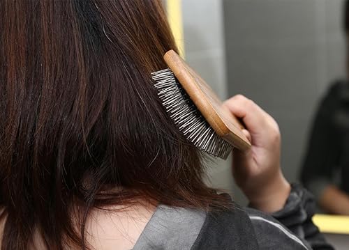 Miniatura 7 de Cepillo de madera con infusión de aceite de queratina, desenredante natural para mejorar el crecimiento, masajeador de spa con pasadores de metal