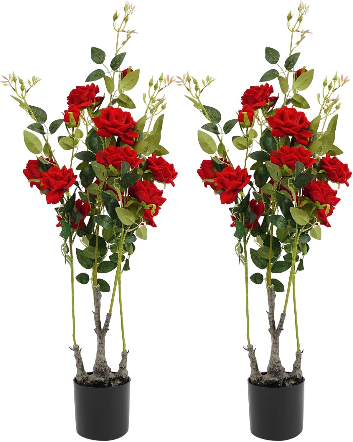 2 Pcs 35.4’’H Artificial Rose Tree Artificial Plants & Flowers Blooming Tree in Pot Fake Flowers Tree Beautiful Reusable Decorative for Home, Office, Hotel, Wedding (Pink)