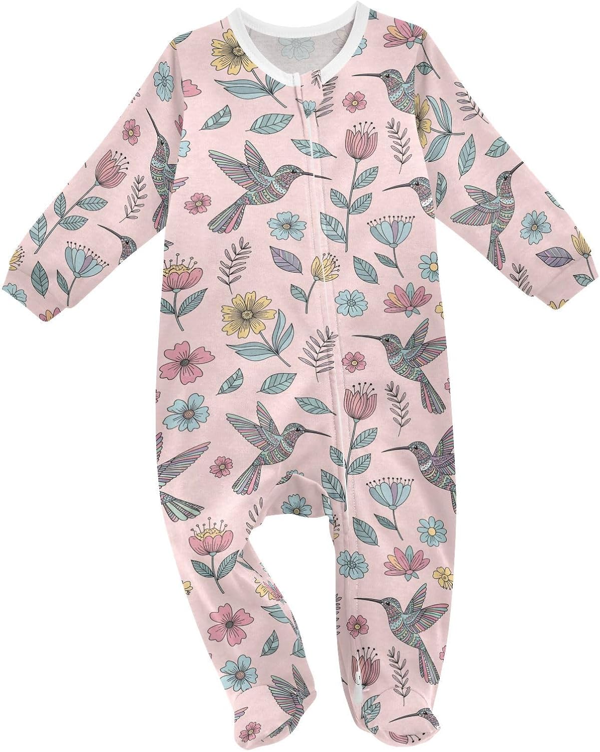 Emelivor Spring Hummingbirds Flowers Baby Newborn One-Piece Pajamas Cotton Sleepwear Outfits for Boy Girls Kids