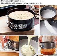 Vista 4 de MASSUGAR Springform - Paquete de 4 moldes para pasteles pequeños de 4 pulgadas con 50 forros de papel pergamino, sartén antiadherente a prueba
