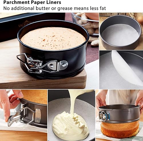 Miniatura 4 de MASSUGAR Springform - Paquete de 4 moldes para pasteles pequeños de 4 pulgadas con 50 forros de papel pergamino, sartén antiadherente a prueba
