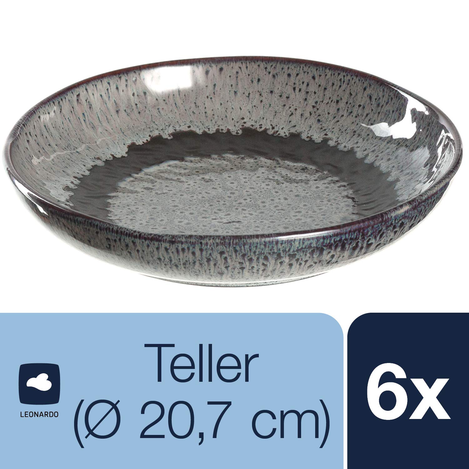 LEONARDO HOME 018562 MATERA Lot de 6 assiettes en céramique Anthracite