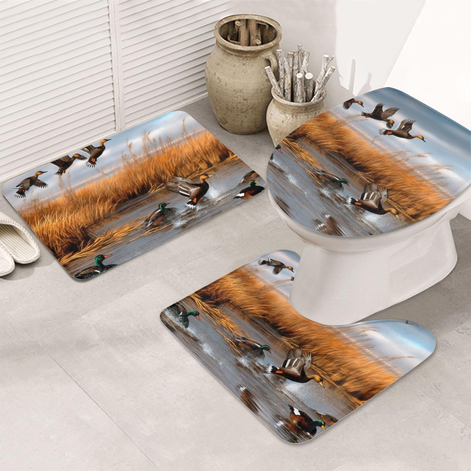 Tapis de bain absorbant motif canard volant avec envers antidérapant