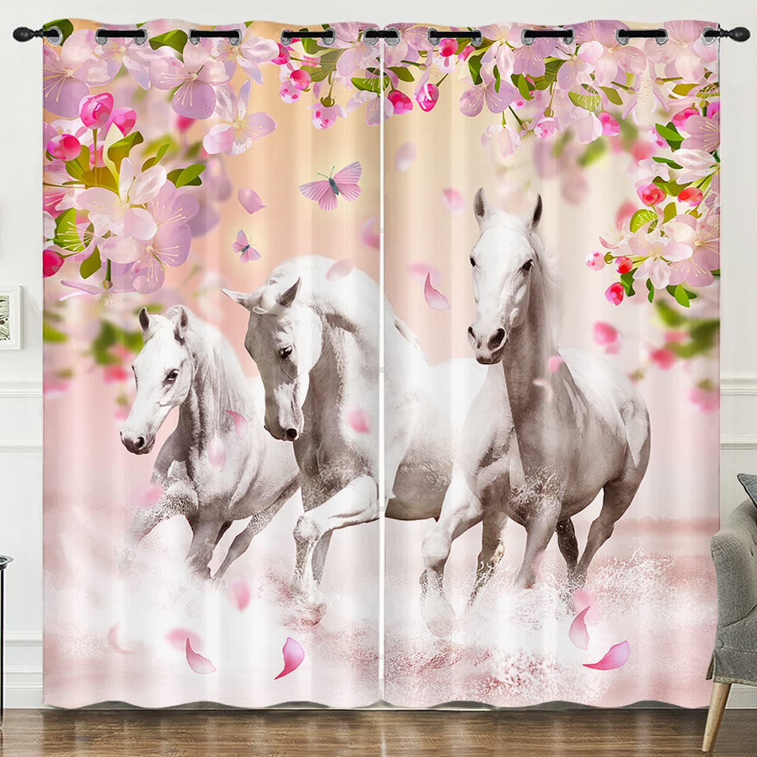 HOSIMA 3D Printed Pattern Horses and Floral Curtains