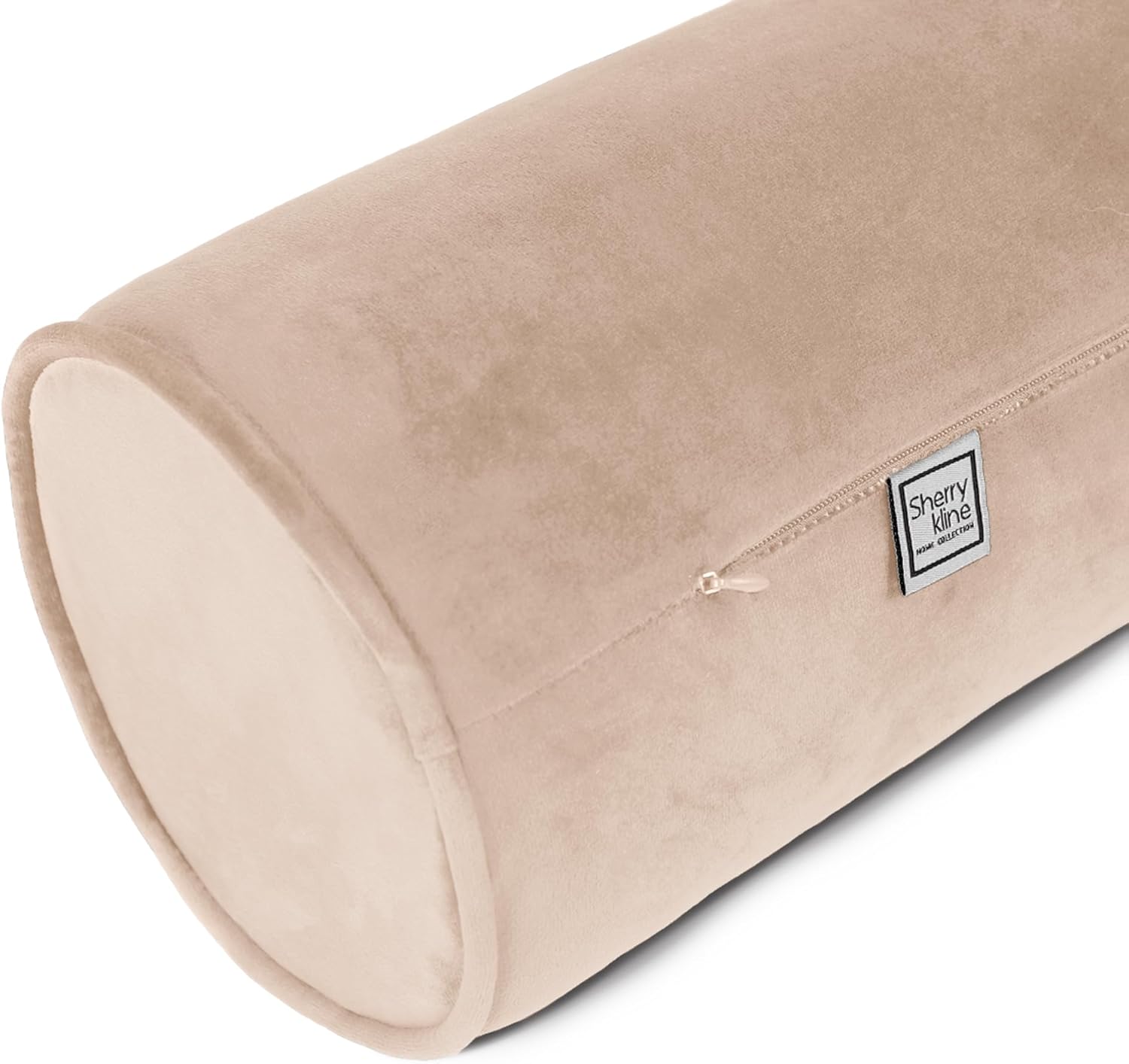 Sherry Kline Velvet Set of 2 Neck Bolster Pillow, Made with Plush Velvet, Cylinder Pillows, for Couch & Bed, Decorative Round Throw Pillow, Back & Neck Support (Set of 2, Taupe) Taupe 18” x6”