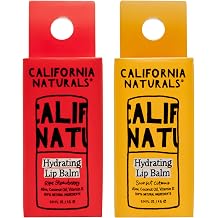 California Naturals Hydrating Lip Balm for Dry Chapped Lips, Petroleum Free, Cruelty Free, 100% Naturally Derived, Ripe Strawberry and Sunset Citrus, 2-Pack