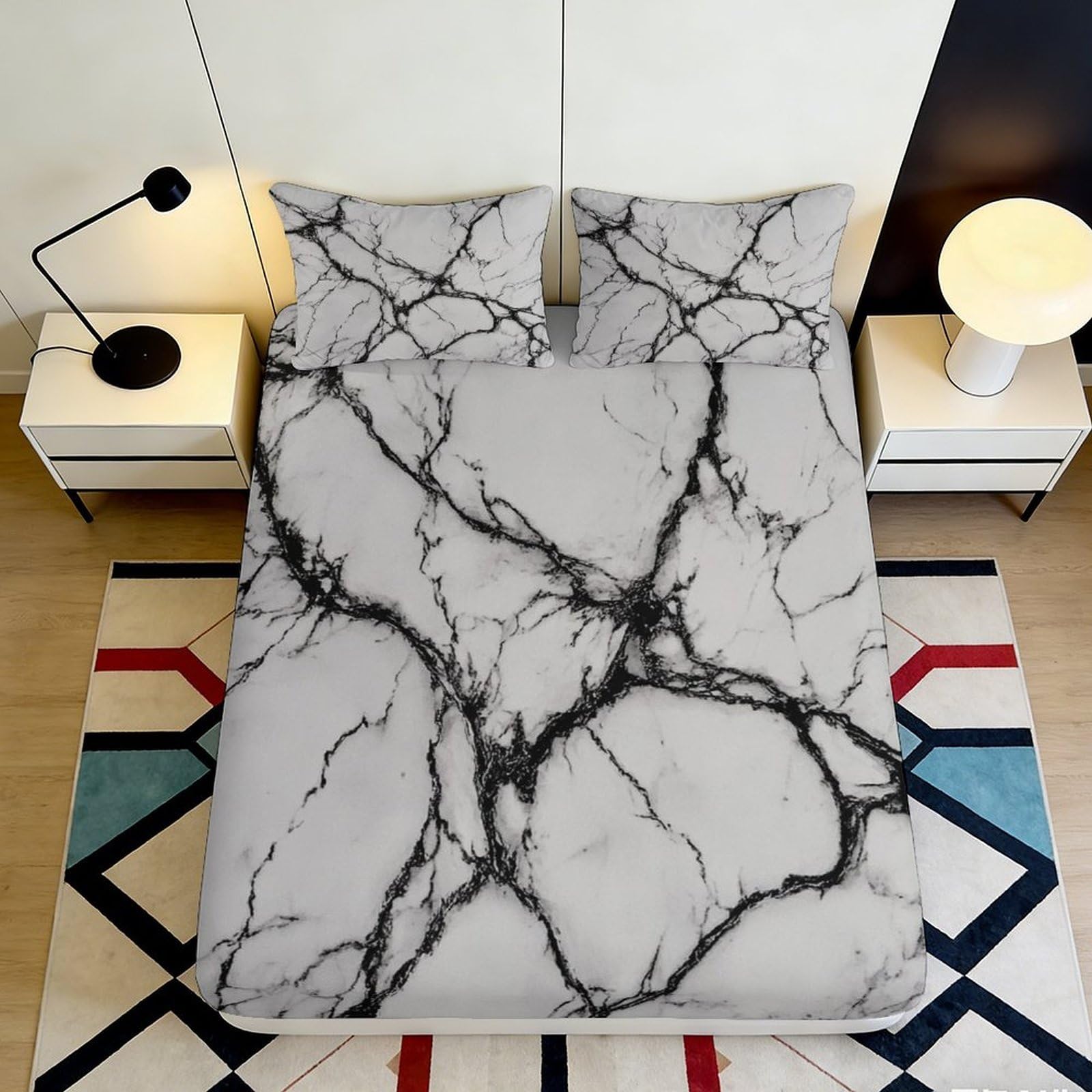 3D Printed Marble Pattern Fitted Sheet Microfiber Soft Anti-Slip Stone Vein Bed Cover for Bedroom Dorm Mattress Protection 120x200x25cm