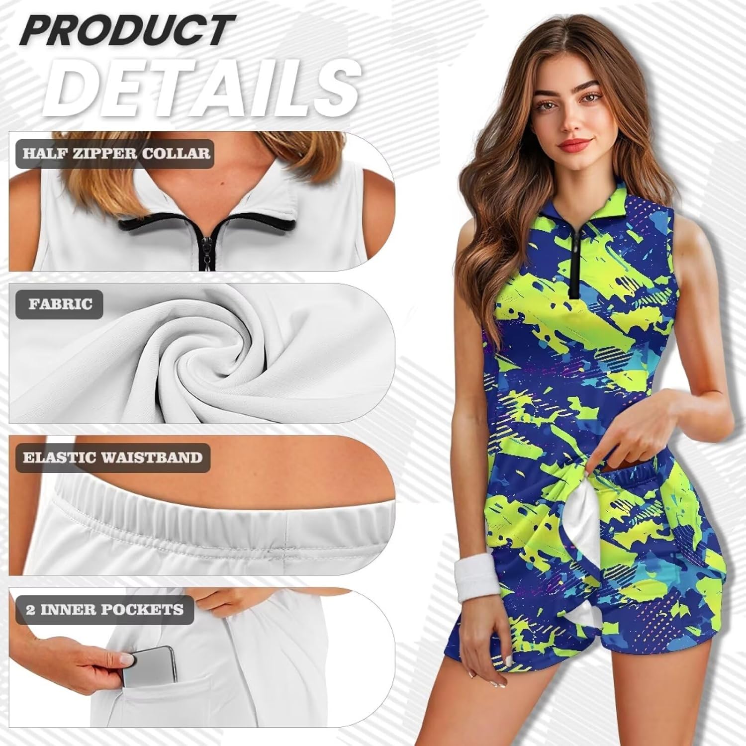 Pumpkin Halloween Womens Zip Tennis Dress Fire Flame Sleeveless Sports Outfits Snowflake Christmas Workout Dress