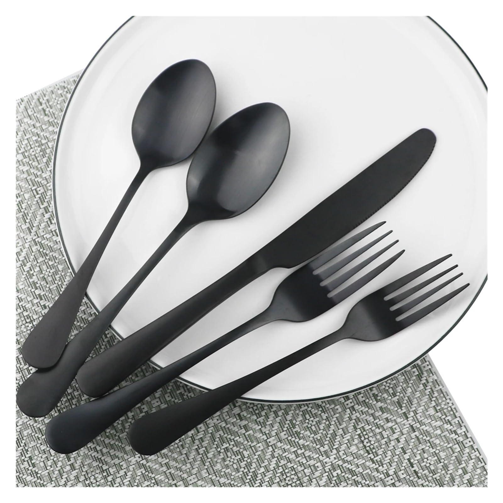 Set de table 6Pcs, couverts en acier inoxydable noir mat