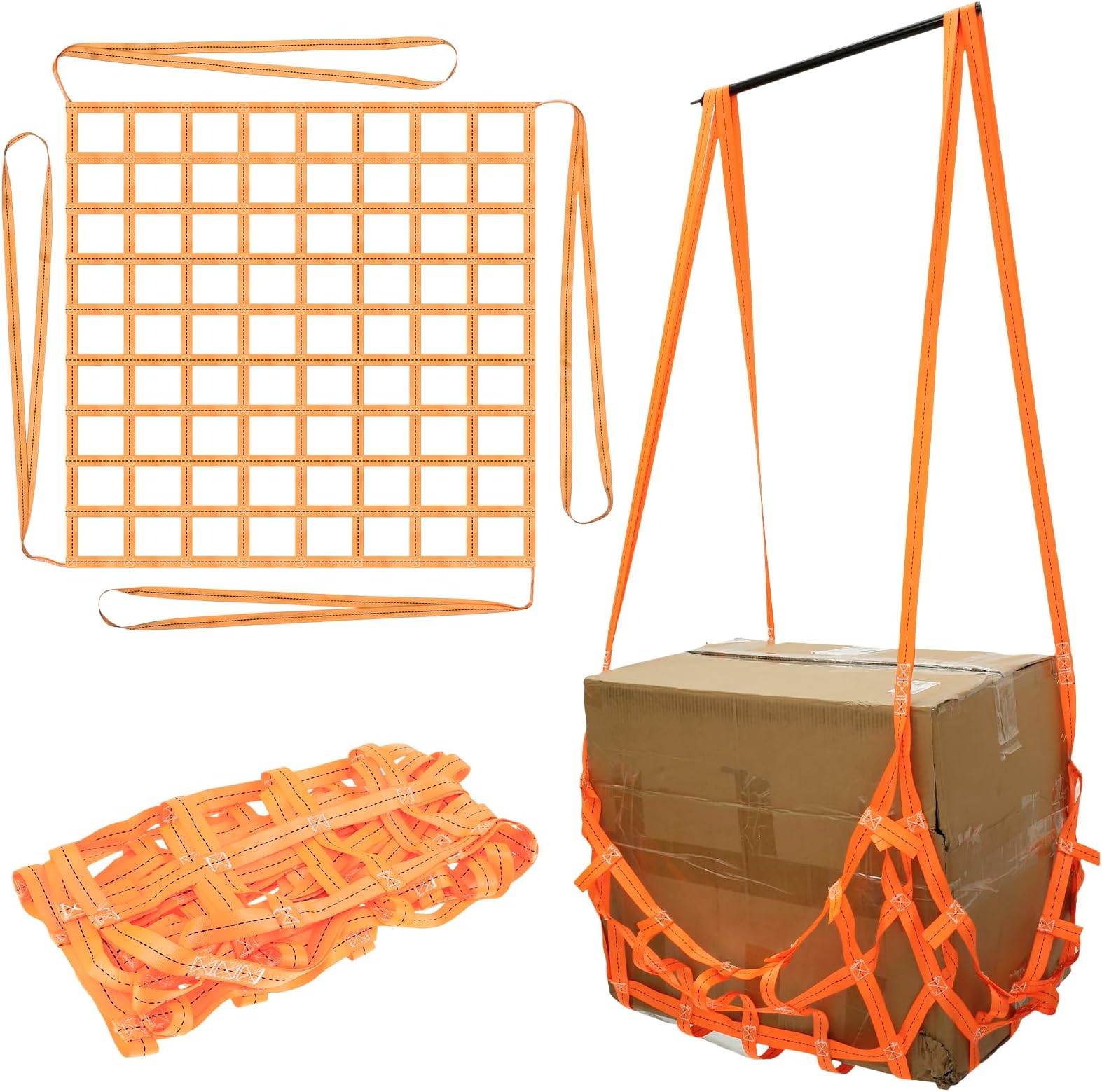 Cargo Hoisting Nets,1x1M Polyester Hoisting Net Safety Moving Net Straps,300KG High Load Capacity Handling Moving Strap Square Mesh Handling Straps for Loading and Unloading Cargo