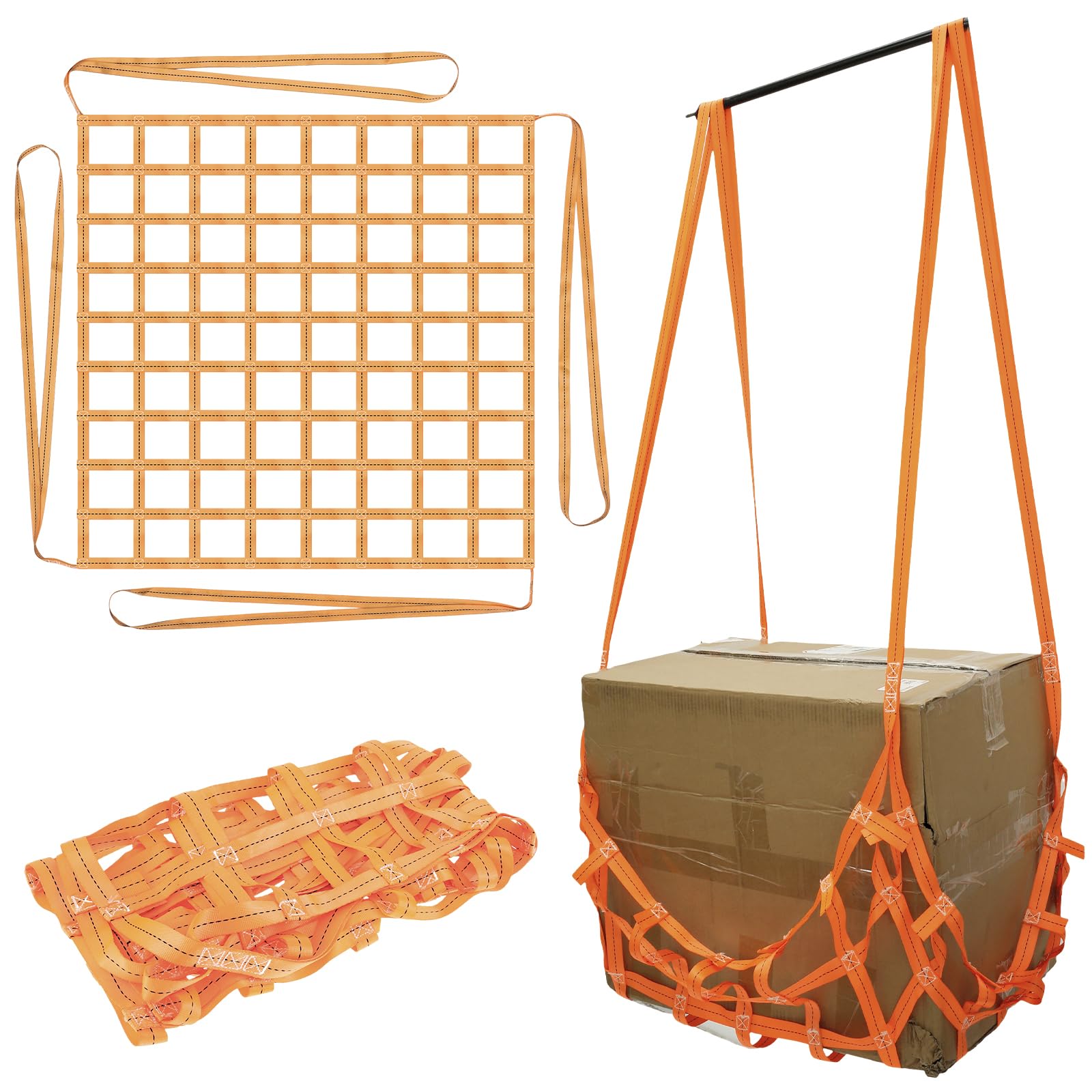 Cbwerbb Orange Cargo Hoisting Nets,1X1m Polyester Hoisting Net Safety Moving Net Straps,300Kg High Load Capacity Handling Moving Strap Square Mesh Handling Straps For Loading And Unloading Cargo
