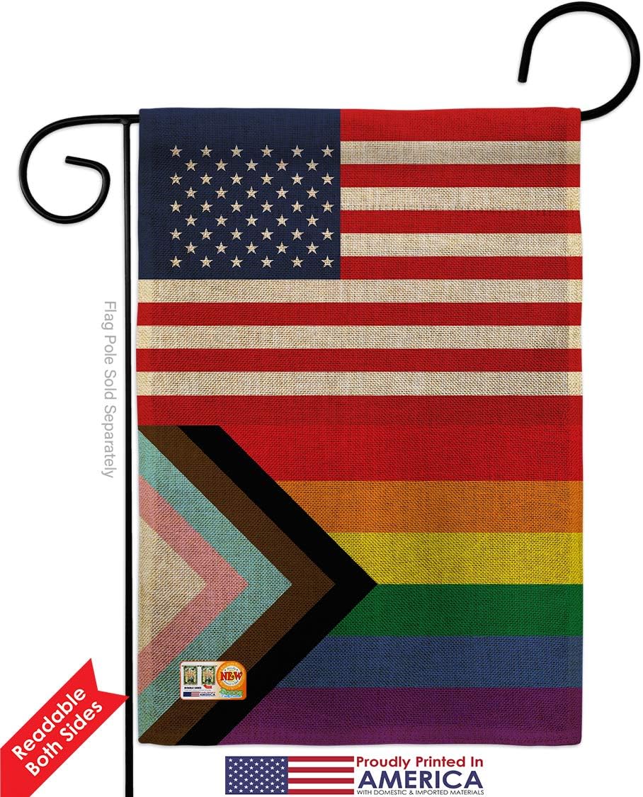 US Progress Pride Burlap Burlap Garden Flag Support Rainbow Love LGBT Gay Bisexual Pansexual Transgender Small Decorative Gift Yard House Banner Double-Sided Made In USA 13 X 18.5