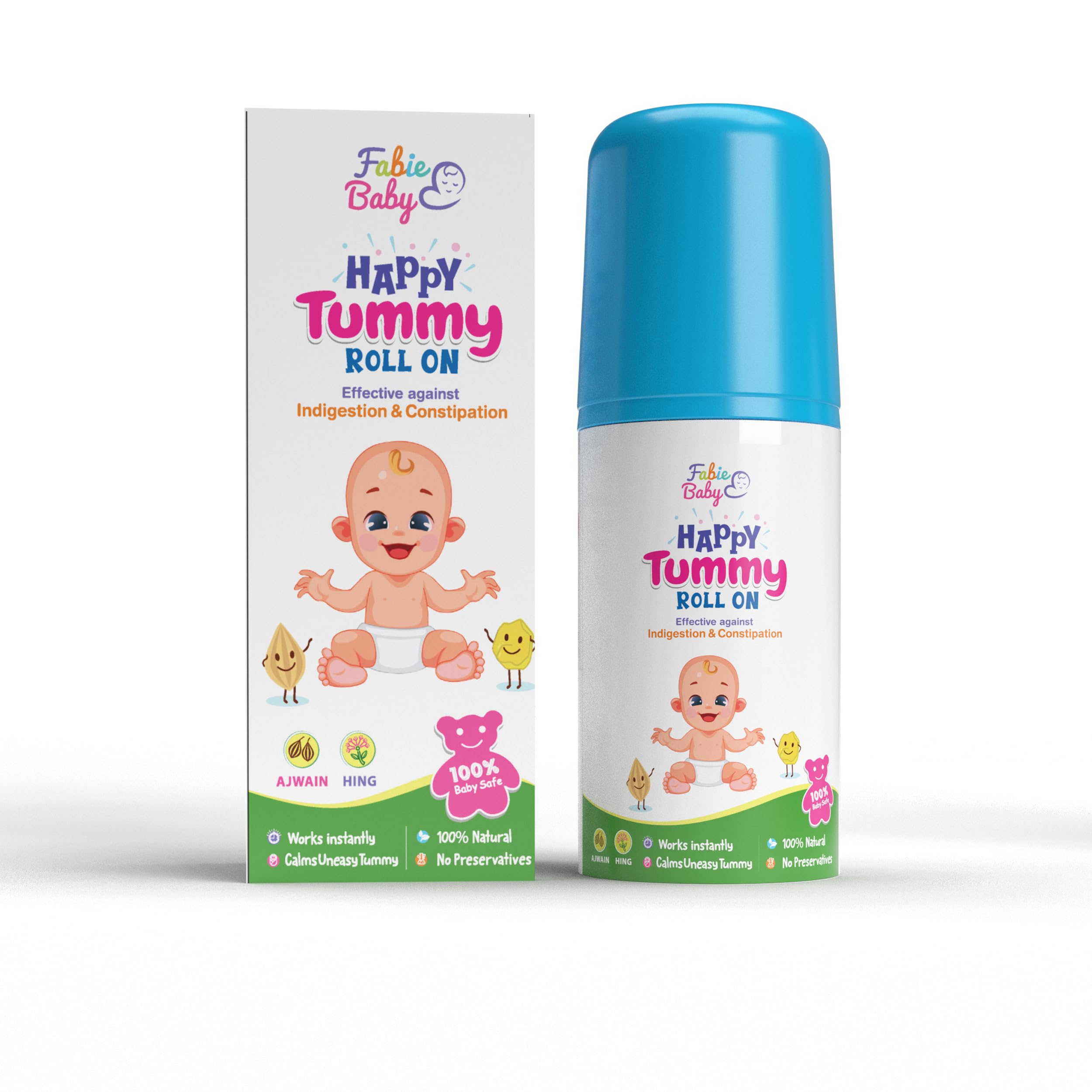 FABIE BABY Happy Tummy Roll On for Baby -40ml (Pack of 1)|Goodness of Hing, Ajwain, Pudina for Colic, Constipation & Indigestion Relief