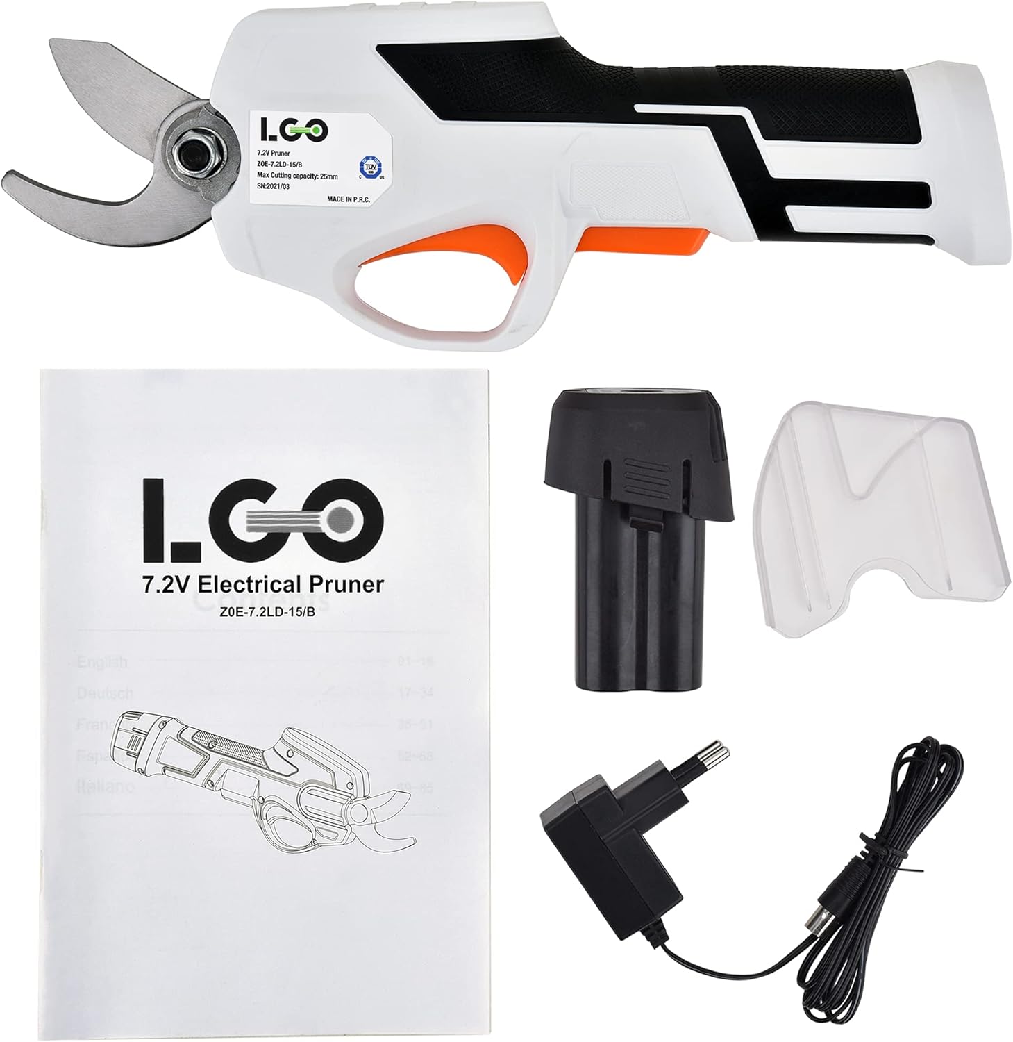 LIGO Cordless Pruning Shears for Thick Stems | 7.2V Fast-Charging Battery Trims 0.98" Branches | Safety Lock & Non-Slip Handle | Rose/Bush/Shrub Trimmer, with Removable Battery