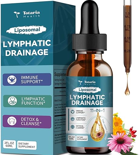 Liposomal Lymphatic Drainage Drops - 11 In 1 Organic Lymphatic Drainage Supplement with Burdock Root, Echinacea, Elderberry, Calendula, Cleavers Herb, Dandelion Supports Lymphatic Health 2 FL.OZ