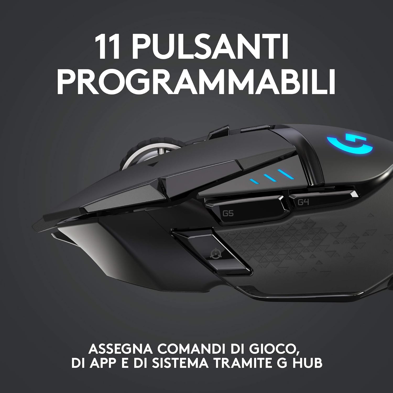 Logitech G G502 Mouse Gaming Wireless LIGHTSPEED, Sensore HERO 25K, 25600 DPI, RGB, Design Leggero, 11 Pulsanti Programmabili, Batteria Lunga Durata, Memoria Integrata, Compatibile PC/Mac/Laptop,Nero Single - Immagine 4