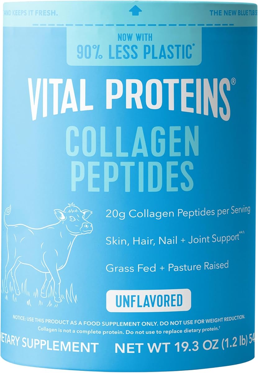 Vital Proteins Péptidos de colágeno en polvo, sin sabor, 19.3 oz | Péptidos de colágeno alimentados con pasto, apoyan el cabello, la piel y las uñas, los huesos y las articulaciones, 28 porciones