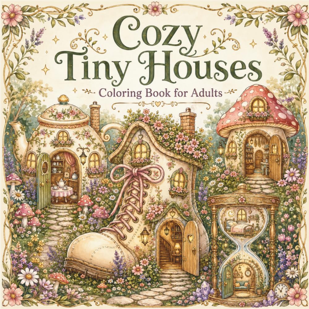 Cozy Tiny Houses Coloring Book for Adults: Cute Tiny Houses to Color for Stress Relief and Relaxation
