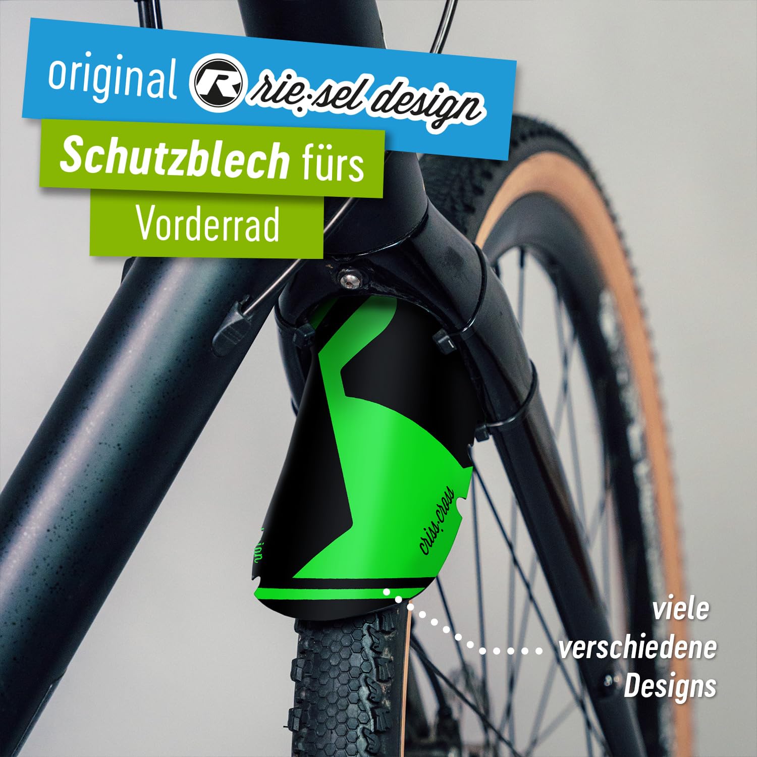Riesel Design Mudguard Criss:Cross Fahrrad Schutzblech vorn inkl. Kabelbinder/Fahrrad Spritzschutz für Cyclo Cross und Gravel Bike/Schutzblech vorne für Gabel Sport & Freizeit
