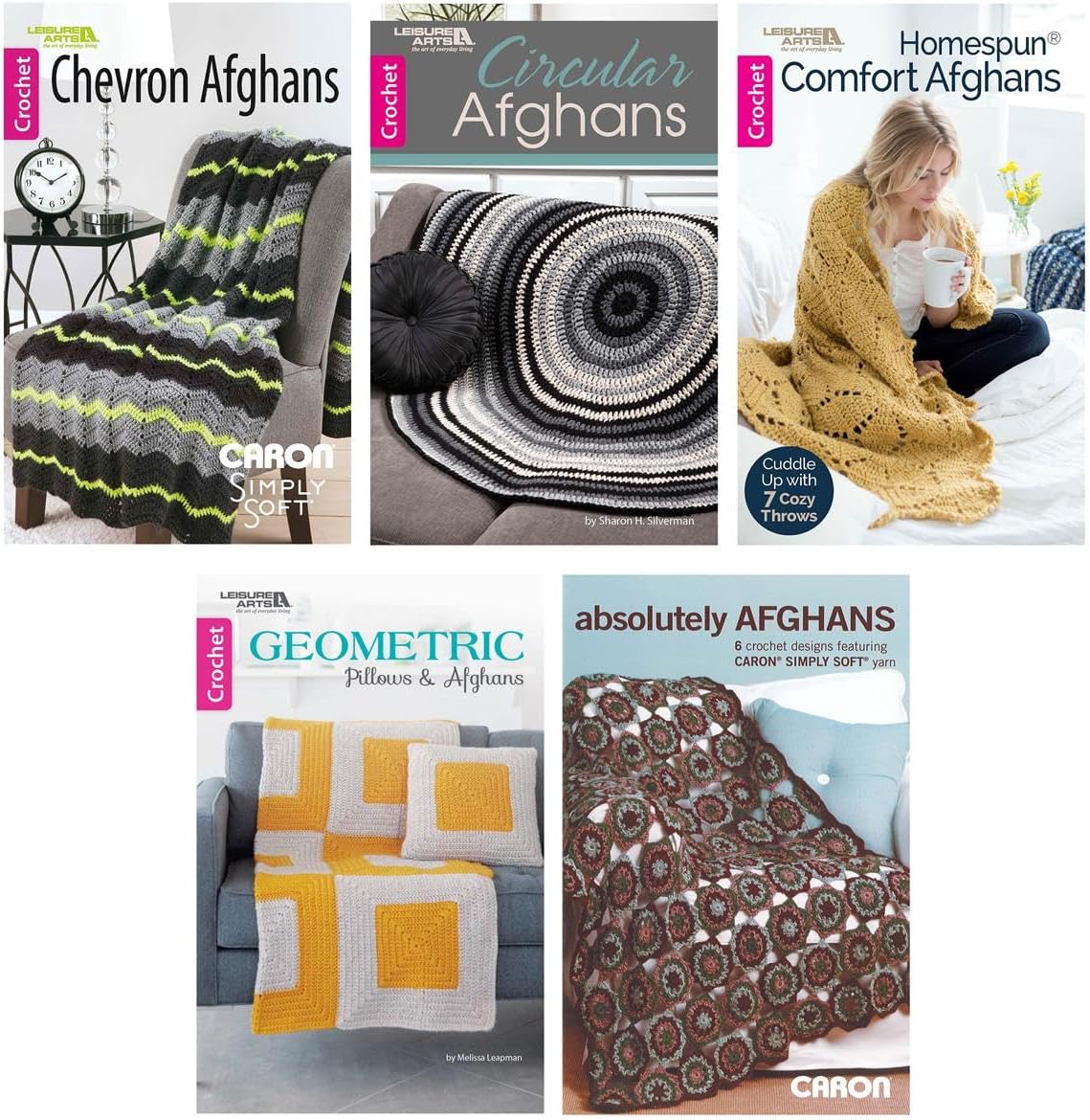 Leisure Arts Crochet Afghan Book Collection 5pc