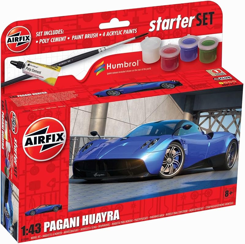 Airfix Starter Set Model Kit Car - A55008 Pagani Huayra - Kits de autos de plástico a escala 1:43 para construir y pintar para adultos y niños mayores de 14 años, incluye pinturas - Kits de pasatiempos para hombres, nivel de habilidad. 1