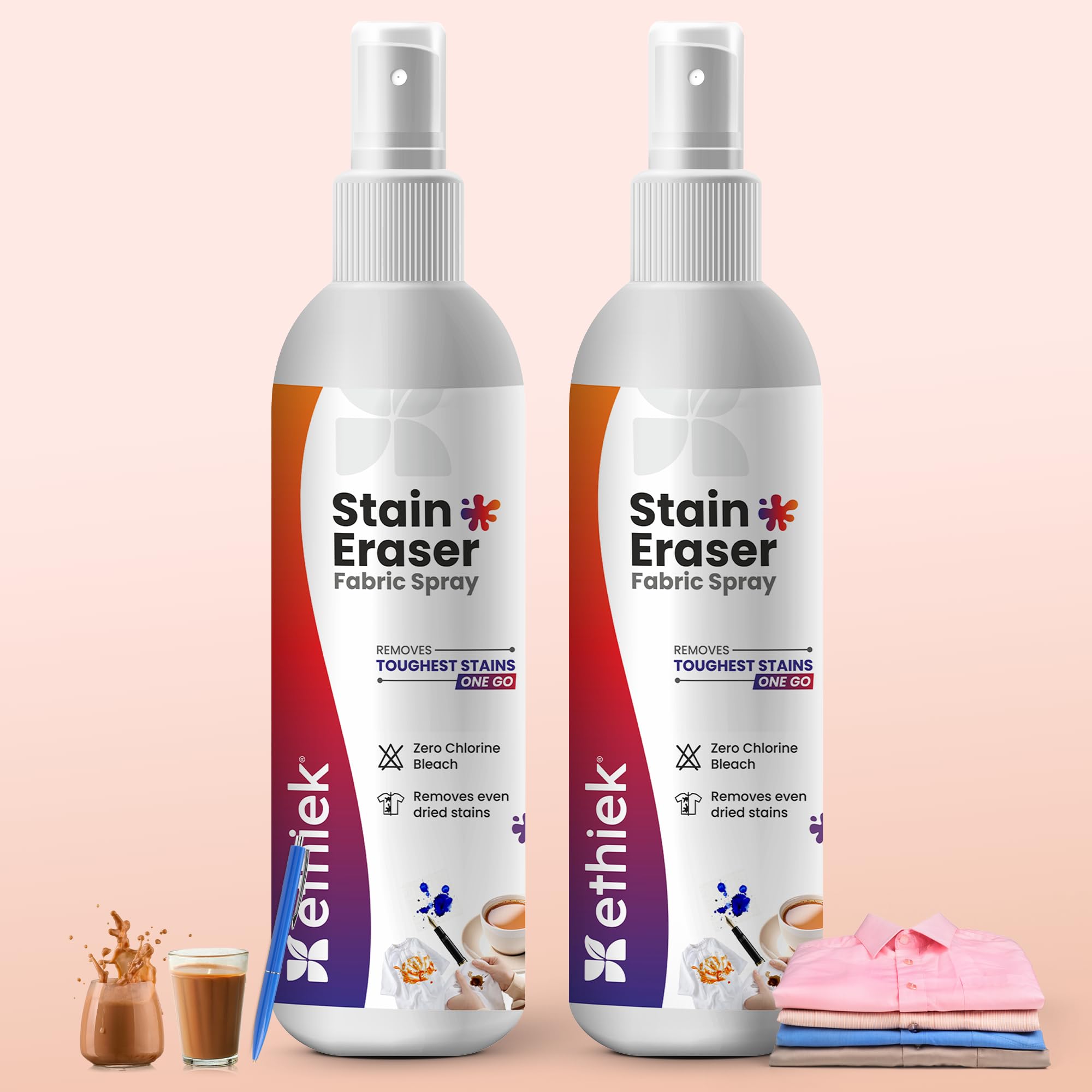 Ethiek Stain Eraser - Stain Remover for Clothes, Instant Fabric Spray, Remover for Fresh and Old Stains like Ink, Pen, Sketchpen, Tea, Coffee and Others, Colour-Safe Formula, 75 mlX2 (Pack of 2)-image-42