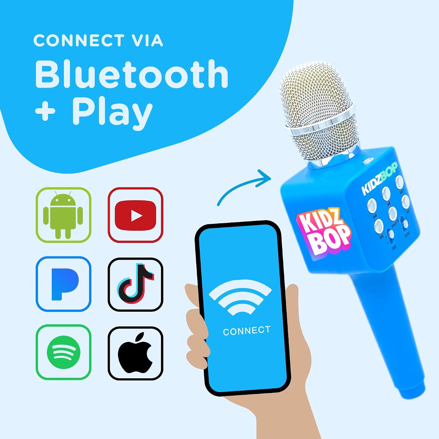 Move2Play, Kidz Bop Karaoke Microphone | The Hit Music Brand for Kids | Toy for Girls & Boys Ages 3, 4, 5, 6, 7, 8+ Years Old | Gift & Birthday Present (Blue) image 3