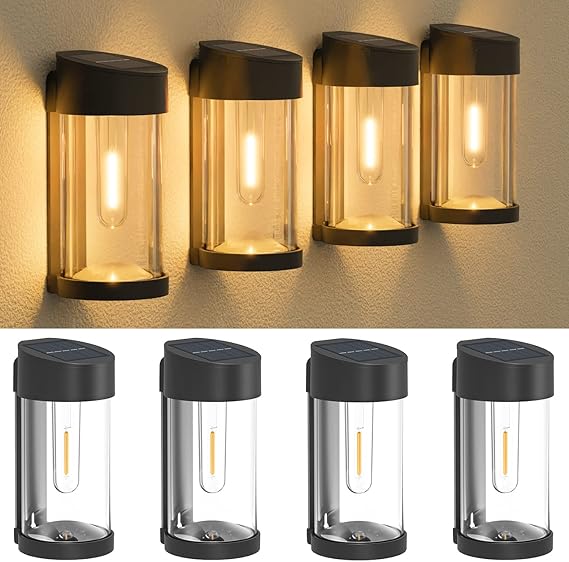 Solar Fence Lights Outdoor Garden 4 Pack, Woolmug Retro Solar Lights Outdoor Garden Solar Lights