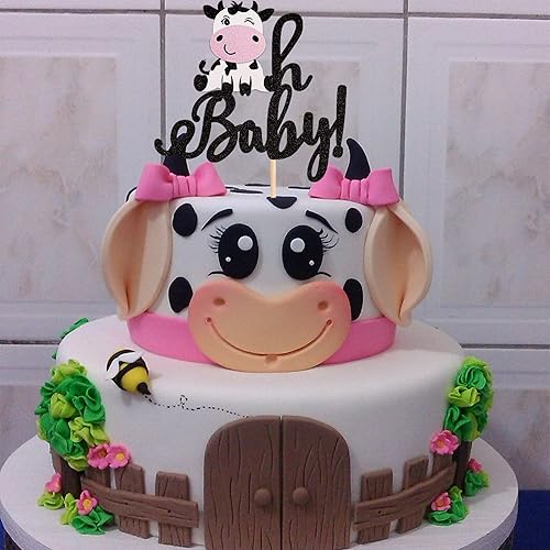 Miniatura 15 de 24 piezas de adornos de vaca para cupcakes con purpurina de animales de granja Moo Cupcake Picks Cow Theme Baby Shower Kids Birthday Party Cake