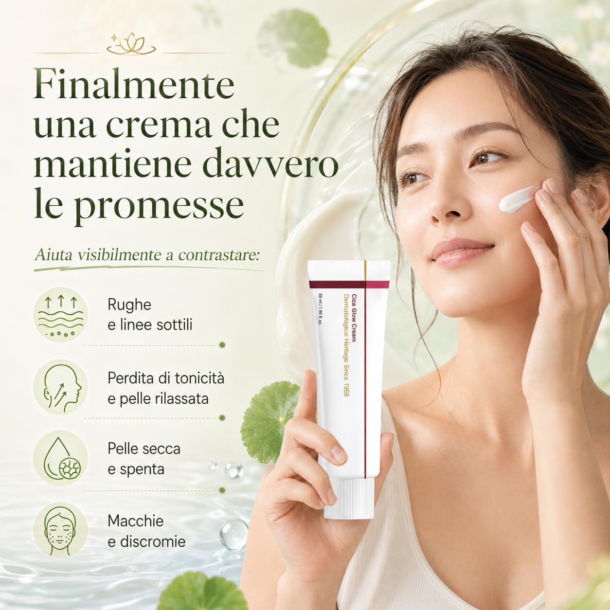 KoraGlow Cica Glow Cream Crema Viso Con Centella Asiatica Collagene Acido Ialuronico Per Pelle Luminosa (2 pcs)