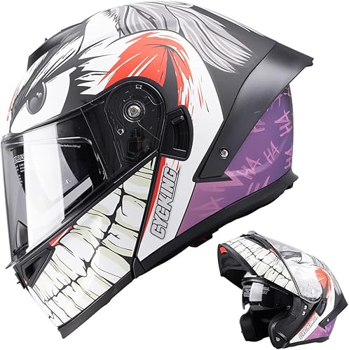 Casco de motocicleta con visera completa, casco de cara completa con visera doble para hombres, mujeres y adultos con protector solar ahumado,