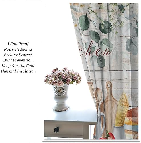 Miniatura 7 de Cortinas de cocina estilo retro, 2 paneles con bolsillo para cortinero, decoración de dormitorio, cocina, cafetería, 42 pulgadas de ancho x 45