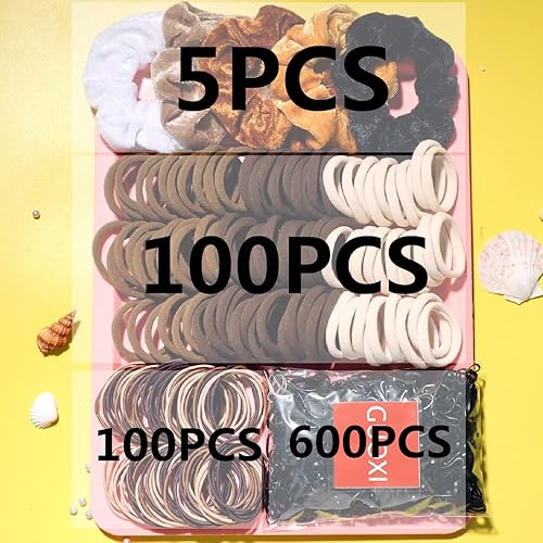 Miniatura 5 de GUOXI Coleteros para el cabello para mujer, juego de accesorios marrones, lazos elásticos suaves de nailon sin costuras, cuerdas gruesas y rizadas