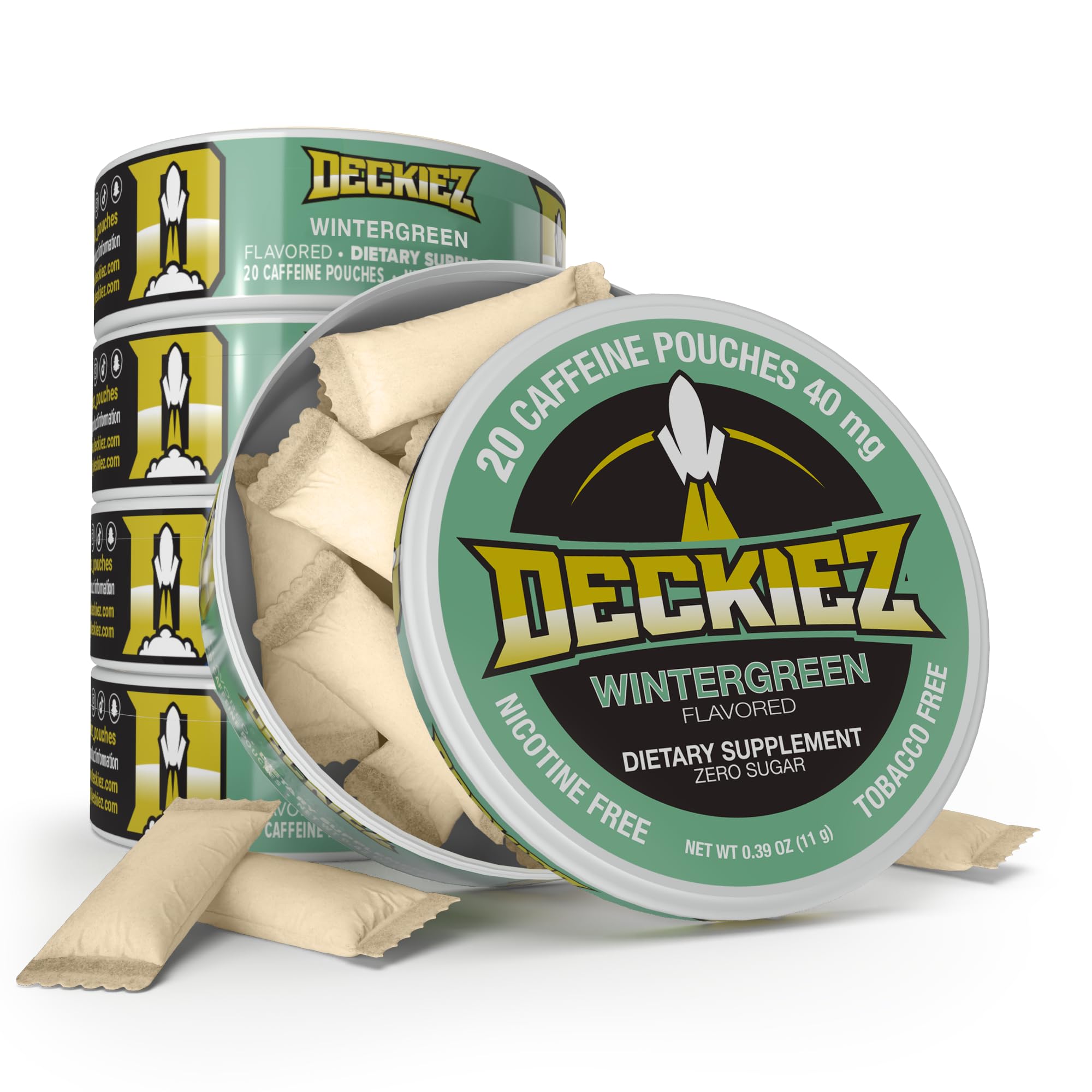 Deckiez Energy Pouches, 5 Cans (100 Servings), Sugar Free Caffeine Supplement, Coffee Pouches & Energy Drink Alternative, 50mg Caffeine Pouches, Wintergreen Flavor