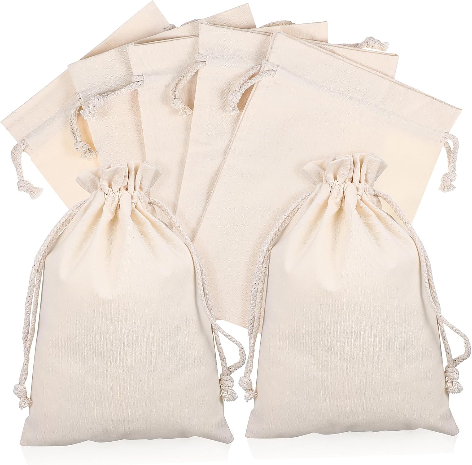 MAGICLULU 10-Pack Cotton Drawstring Bags Large Muslin Pouches for Jewelry and Craft Storage Reusable Natural Cotton Fabric for Organizing and Travel