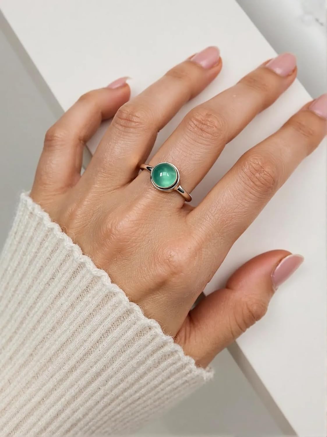 Simple Plain Classics Single Agate Quartz Gemstone S925 Sterling Silver Ring For Women, Statement Jewelry - Image 3