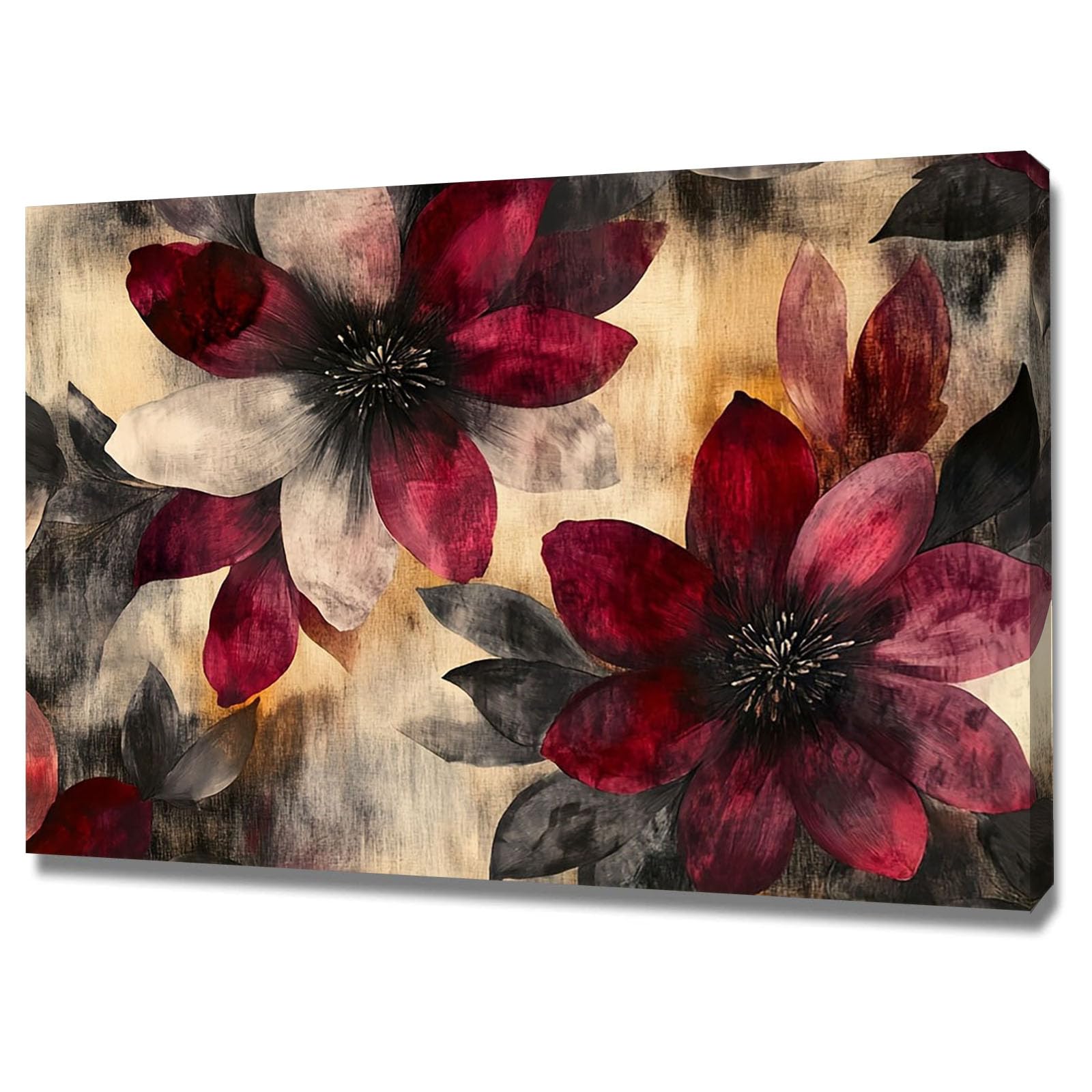 TERUEA Cuadros Decoracion Salon yoga femenino Lienzos decorativos Flor Roja Oscura Moderna para dormitorio, baño,（Wine Red-80x120cm1 Enmarcado