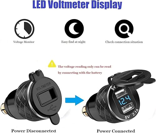 Miniatura 2 de iMESTOU Adaptador de enchufe USB de aluminio DIN Hella a cargador USB dual con voltímetro LED impermeable para motocicletas BMW Ducati de 12 V24 V