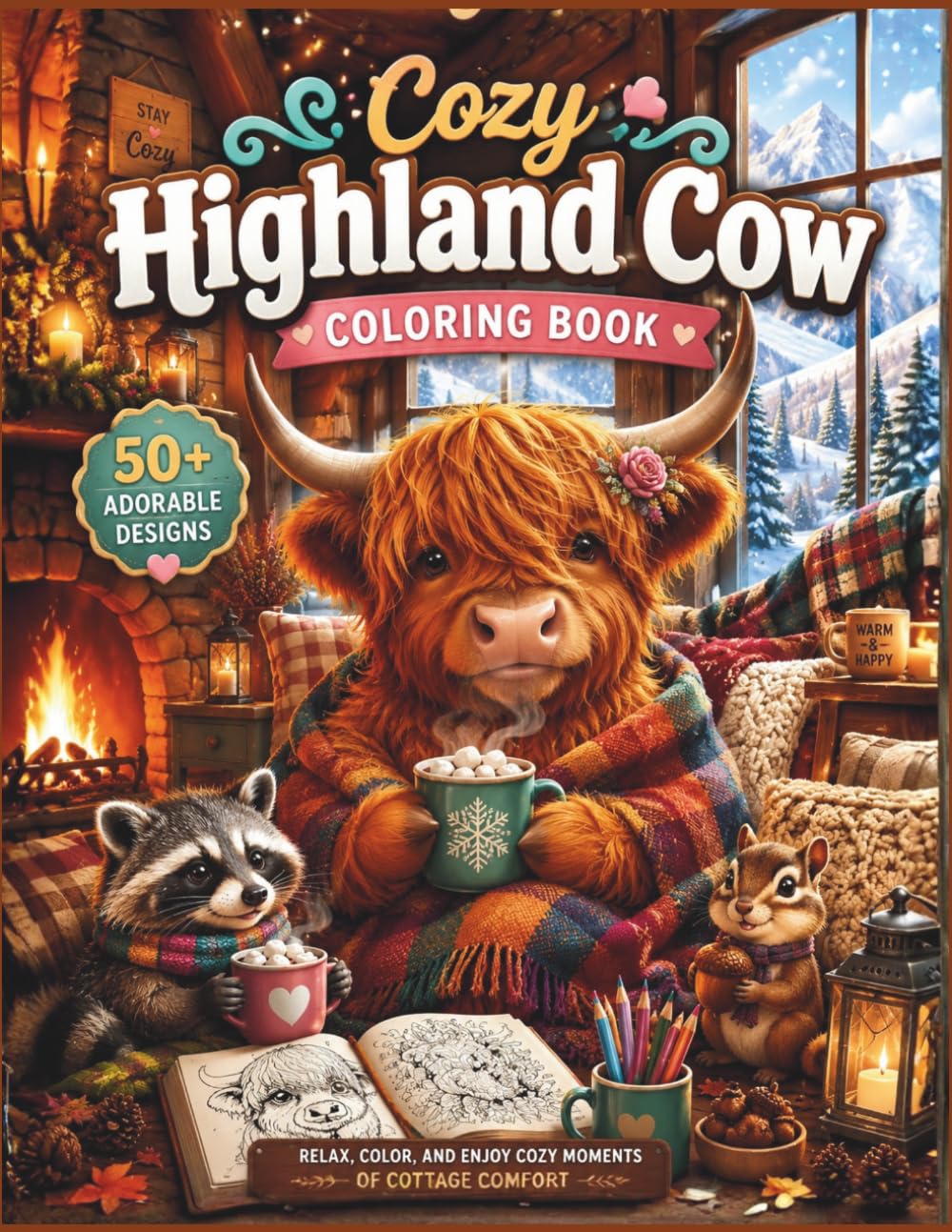 Cozy Highland Cow Coloring Book: Bold & Easy Scottish Cow Designs for Relaxation and Stress Relief