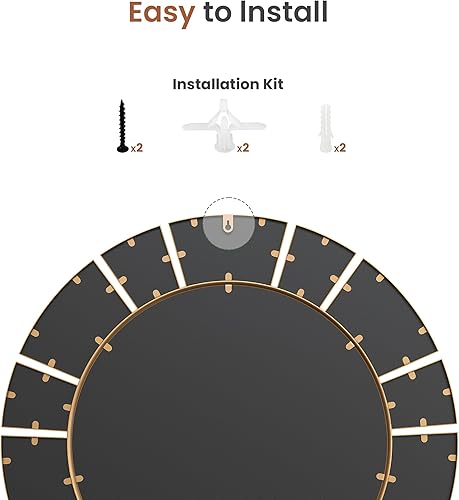 Miniatura 8 de Espejo de pared redondo de 30 pulgadas con marco de metal dorado, espejo decorativo Art Deco Glam Sunburst para sala de estar, entrada, tocador,